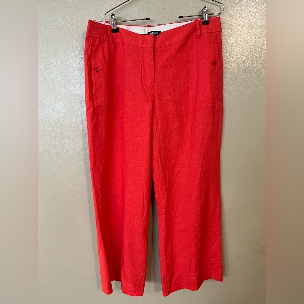 Metro Style Womens Pink Lined Linen Rayon Wide Leg Pants Vacation Size 14P New